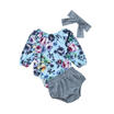 US 3Pcsset Baby infant girls Blue long sleeve TopShort PantsHeadband outfits