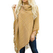 xsby Women Autumn High Collar Black&White Diagonal Stripes Tassel Cloak Shawl Sweater