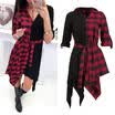 USA Women Plaid Long Sleeve Oversize Button Down Hi-Low Hem Evening Shirt Dress