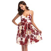 Sexy Spaghetti Strap Backless Floral Embroidery Layered Mesh Zipper Women A-line Dress