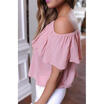 Sexy Women Summer Sexy Shirt Casual Ruffle Off Shoulder Tops T-Shirt Blouse PRET