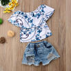 AU Canis Kids Baby Girl Top T shirtRipped Jeans Denim Shorts Casual Outfits Set
