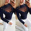 Women Fashion Lace T Shirt Long Sleeve Patchwork Slim Blouse Ladies Casual Tops