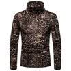 US Men Fashion Leopard Print Turtle Neck Long Sleeve Knit Pullover Sweater Tops