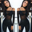 Womens Choker long Sleeve Bodysuit Bodycon Bandage Romper Jumpsuit Playsuit