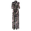 Trendy Shirt Collar Short Sleeve Floral Print Button Tie Chiffon Maxi Dress for Women