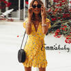 UK Womens Short Sleeve Floral Wrap Boho Deep V-neck Dresses Ruffles Mini Dress