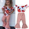 Summer Kids Baby Girl Flower Off-shoulder Top T shirtBell Bottoms Outfits Set