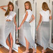 New Women WRAP Banded Hi Low Bodycon Pencil High Waisted Stretch Midi Skirt 6-14