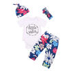 0-18M Baby Girls Cotton Romper Bodysuit Outfit TopsPants Little Sister 4pcs Set