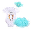 0-24M Newborn Baby Girls 3pcs Set Romper Dress Bodysuit Headband Outfit Clothes
