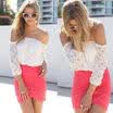 Summer Sexy Womens White Lace Off-shoulder Loose Tops T-Shirt Blouse Size L