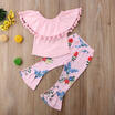 Toddler Kid Baby Girl Off Shoulder Tops Flared Floral Pants Outfits Clothes