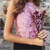 UK Womens Ladies Sequin Sparkle Glitter Lace Mesh High Neck Party Crop Top S-XL