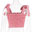 Women Shoulder Belt Casual Plaid Tank Top Blouse Slim Crop Top T-Shirt YU