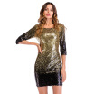 Sexy Round Collar 34 Sleeve Backless Sequins Bodycon Women Mini Dress