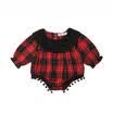 Christmas Newborn Baby Girls Red Checks Romper Bodysuit Playsuit Outfits Set