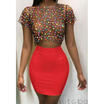Womens Short Sleeve Polka-dot Crop Tops Bodycon Skirts Suits Plus Size S-3XL
