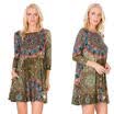 New Seven-quarter Sleeve Pocket National Style Print Large Swing Dress 6 Colors