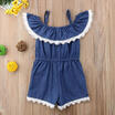 Lace Denim Kids Baby Girl Off Shoulder Romper Jumpsuit Outfits Clothes Summer US