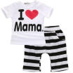 I Love Papa Mama Baby Boy Girl Outfits Summer T-shirt TopsPants Shorts 2PCS Set