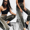 Womens High Waist Casual Drawstring Elastic Long Pants Ladies Pencil Trousers