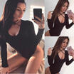 Womens Plunge V Neck Bodycon Knit Sleepwear Bodysuit Short Romper Dress Leotard