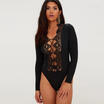 Sexy Women Lace Long Sleeve V-neck Jumpsuit Bodysuit Bandage Blouse Leotard Tops