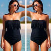 Women One-piece Beach Black Strapless Swimwear Tankini Bathing Bikini Plus Size