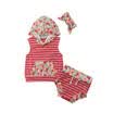 Summer Kids Newborn Baby Girl Boy Hooded Striped Vest Tops Pants Outfits Clothes