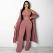 US Women 3Pcs Tracksuit CloakCrop TopPants Sets Sport Wear CasualParty Suit