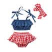 US 3pcs Newborn Baby Girl Outfits Clothes Sleeveless Top Lattice Short Pants Set