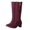 IDIFU Womens Trendy Block Medium Heel Round Toe Faux Suede Side Zipper Under the Keen High Riding Boots