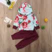 Newborn Kids Baby Girls Outfits Floral Hooded T-shirt TopsLong Pants 2PCS Set