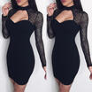 Fashion Women Long Sleeve Lace Bodycon Casual Party Evening Cocktail Mini Dress