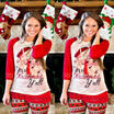 Ladies Xmas Merry Christmas Lace Long Sleeves Cotton Shirt Tops Blouse Loose Top