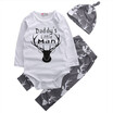 3PCS Newborn Infant Baby Boy Girl Romper T-Shirt Hat Pants Clothes Outfits Set