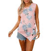 USA Women Floral T-shirt Blouse Tees Irregular Hem Side Button Vests Tank Tops