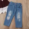 Canis Toddler Kids Girls Silk Lace Dress Ripped Jeans Denim Outfits Set Clothes