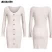 Women Fashion Winter Knitted V neck Long Sleeve Knitted BodyCon Sweater Dress