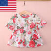 US Stock Kids Baby Girls Casual Floral Short Sleeve Shirt Tops Blouse Dress 1-6Y