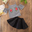 2PCS Set Girls Dress Kid Baby Toddler Flower Lattice TopsSkirt Outfits Clothes
