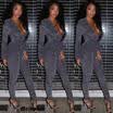 Women V Neck Long Sleeve Bodycon Jumpsuit Lace UP Long Pants Party Beach Romper
