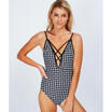 Women Swimsuit One Piece Push-up Padded Monokini Plaid Printed Bathing Swimwear