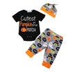 US Newborn Baby Boy Clothes Pumpkin Halloween Bodysuit RomperPantsHat 3PCS Set