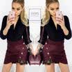 Women High Waist Lace Up Suede Leather Pocket Preppy Short Mini Skirts dress