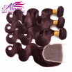 99j Virgin Malaysian Body Wave 3 Bundles With Closure Red Wine Human Hair Weft And Lace Closure 4x4 FreeMiddle3 Part
