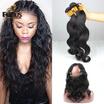 360 Lace Frontal With Bundles Peruvian Body Wave Virgin Hair 4Pcs Lot Human Hair Wefts Circle 360 Lace Band With Baby Hair