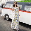 KuoyiHouse 7323 17 years new Korean version of the long section of the round neck sleeveless suit dress female tight waist cotton long skirt cents 1 feather flower S
