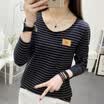 VIVAHEART Korean Style Striped Long Sleeve T-Shirt Women&39s T-Shirt VWTC173337 Black S